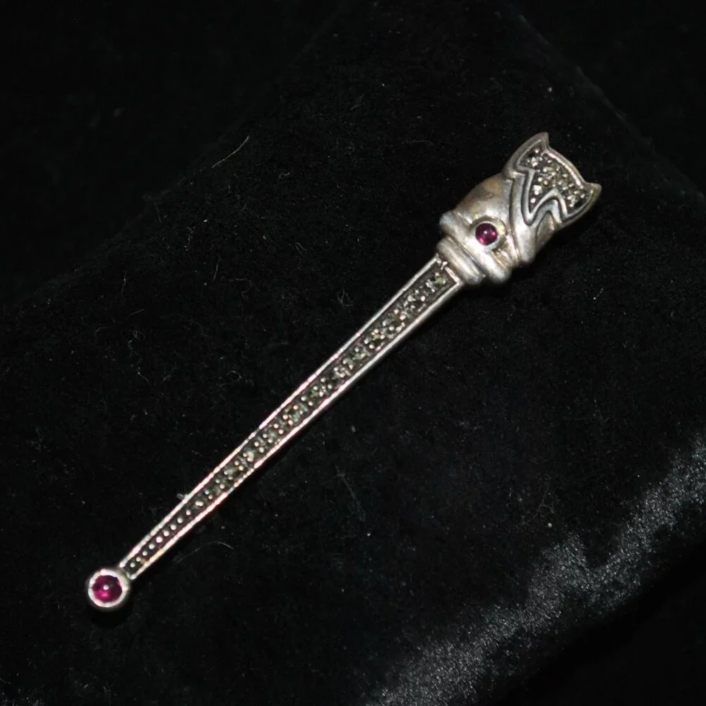 Vintage Sterling Silver Scottish Dirk Kilt Pin with Marcasites & Pink Garnets